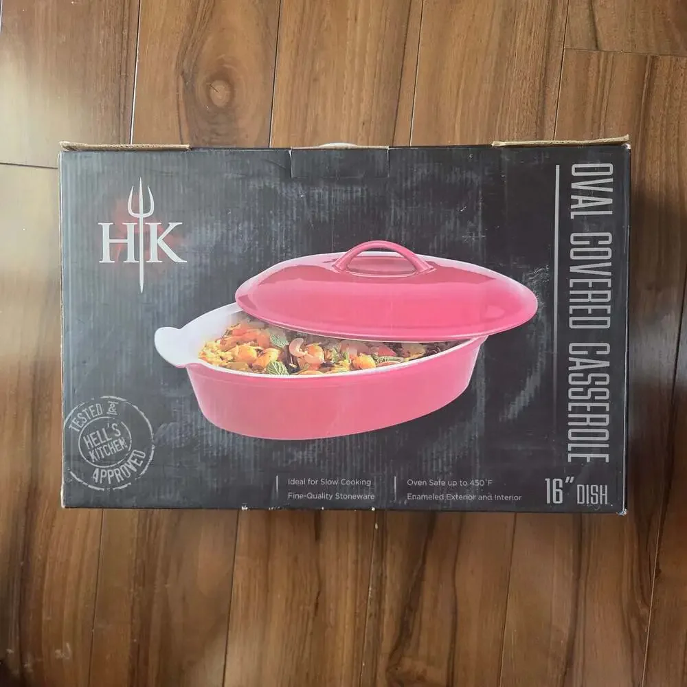 Hell's Kitchen HK-238 Casserole Dish Pink Enameled Stoneware